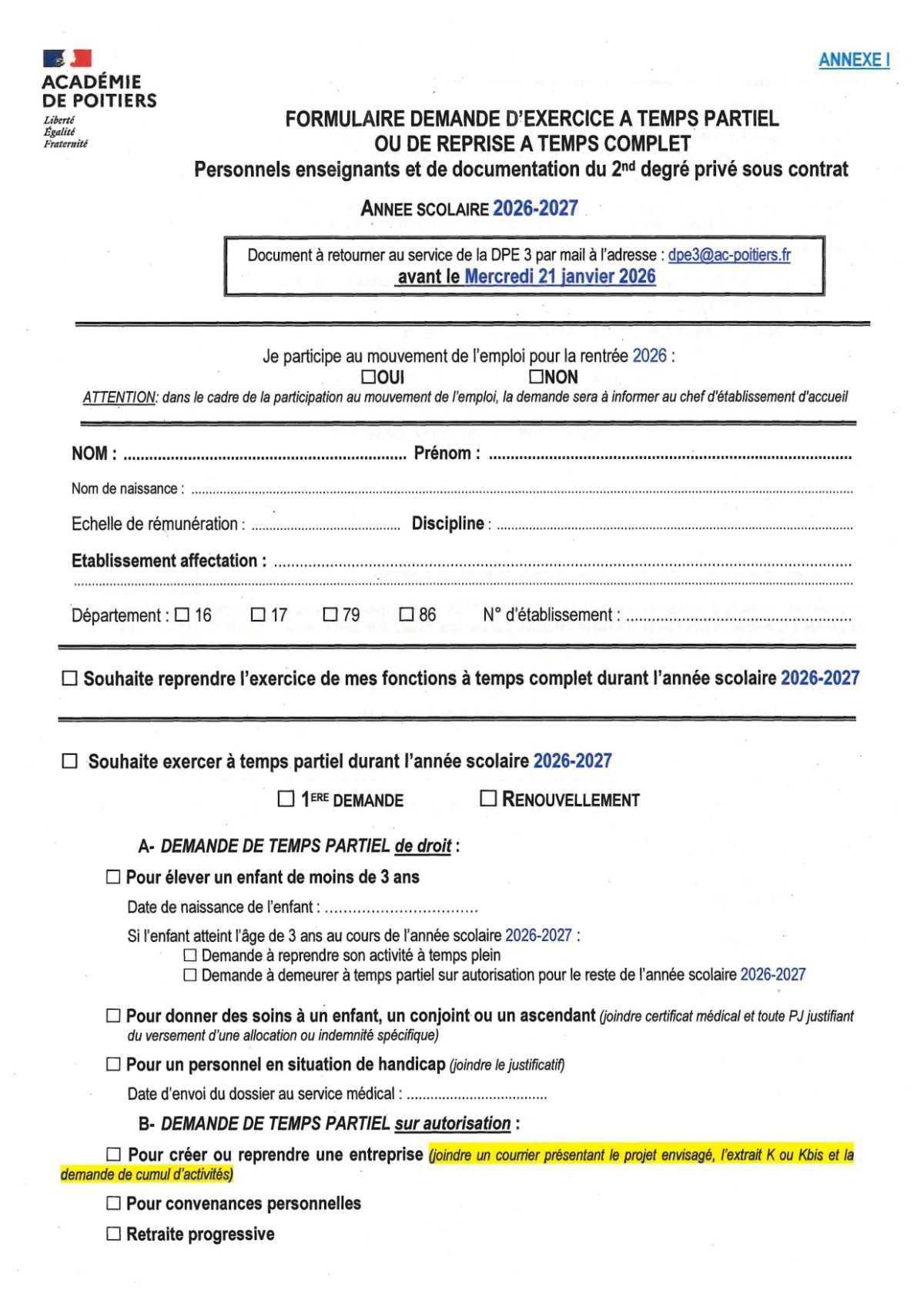 CIRCULAIRE TEMPS PARTIEL second degré