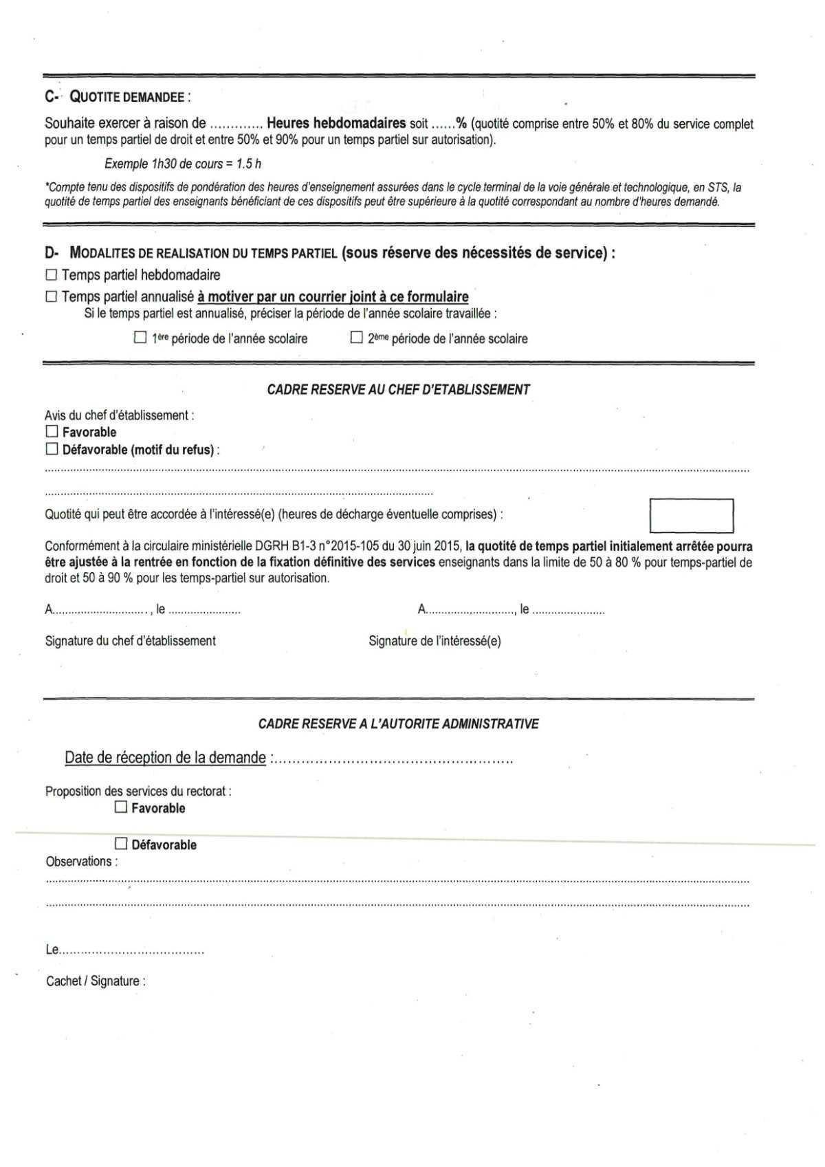CIRCULAIRE TEMPS PARTIEL second degré