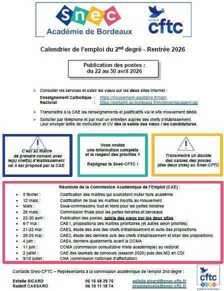 Le calendrier définitif du mouvement 2nd degré est disponible