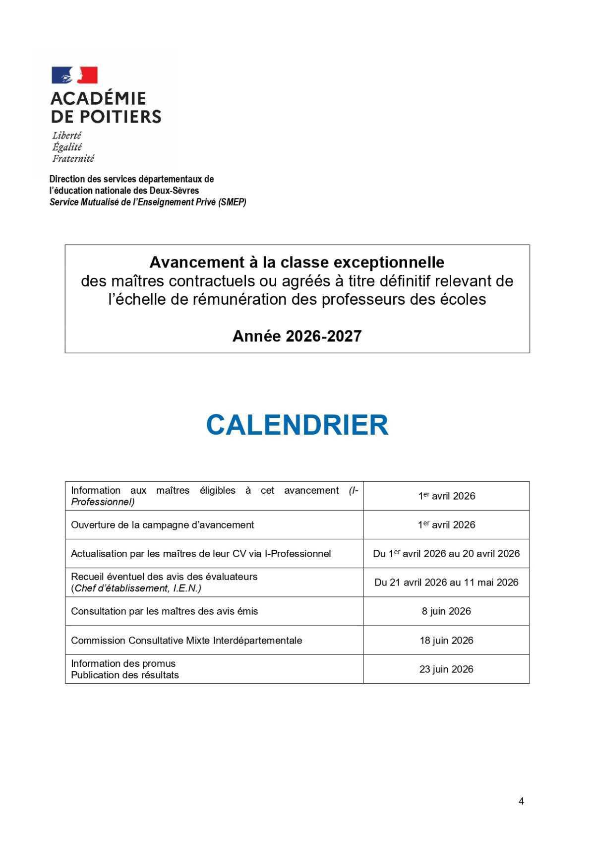 CIRCULAIRE - Passage à la CLASSE EXCEPTIONNELLE - 1er degré