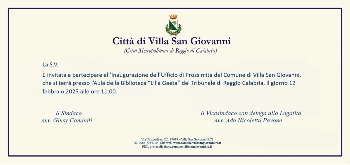 Inaugurazione Ufficio di Prossimità del Comune di Villa San Giovanni (inizio ore 11.00)