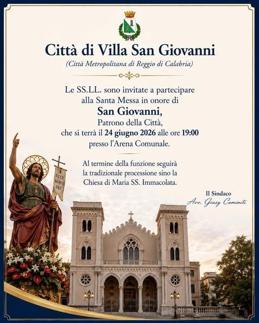 Santa Messa in onore del Santo Patrono San Giovanni Battista (inizio ore 19:00)
