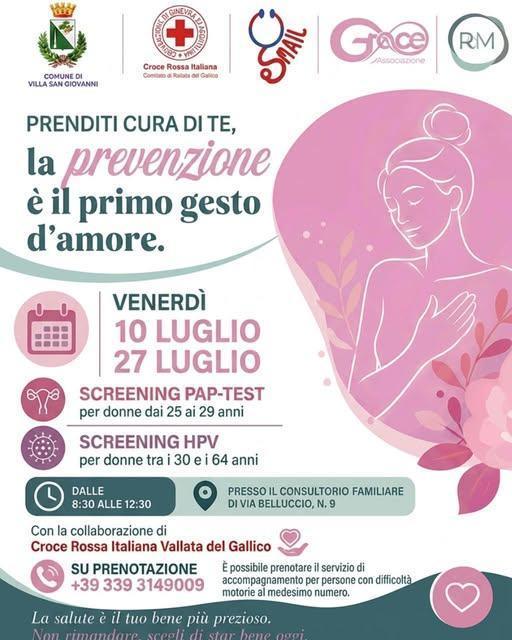 La prevenzione è il primo gesto d'amore. Screening gratuiti Pap-test e HPV dedicati alle donne dai 25 ai 64 anni (Dalle 8:30 alle 12:30)