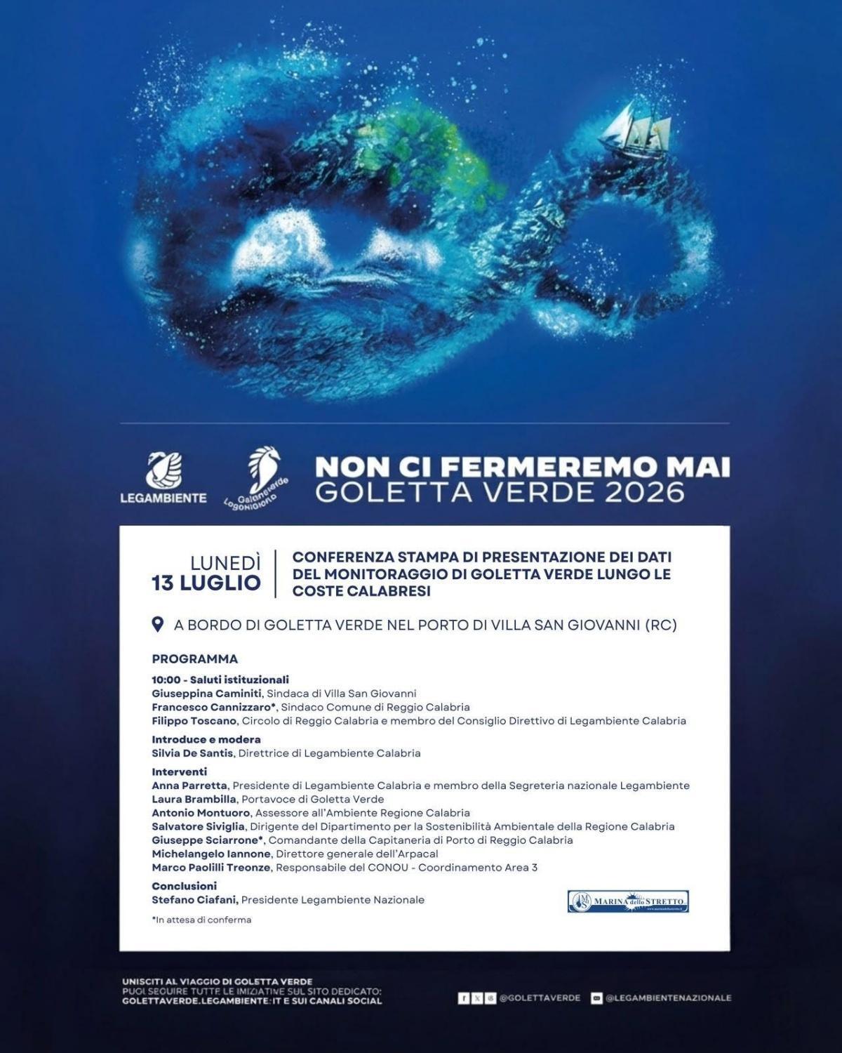 Conferenza Stampa di Presentazione dei dati del monitoraggio di Goletta Verde lungo le Coste Calabresi (inizio ore 10.00)