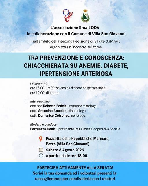 La prevenzione è il primo gesto d'amore. "Prevenzione e consigli su anemie, ipertensione arteriosa e diabete mellito" (A partire dalle ore 18:00) La prevenzione è il primo gesto d'amore. "Prevenzione e consigli su anemie, ipertensione arteriosa e diabete mellito" (A partire dalle ore 18:00)