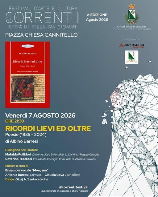 Correnti Festival presentazione di “Ricordi lievi ed oltre. Poesie (1985–2024)” di Albino Barresi (inizio ore 21:30)