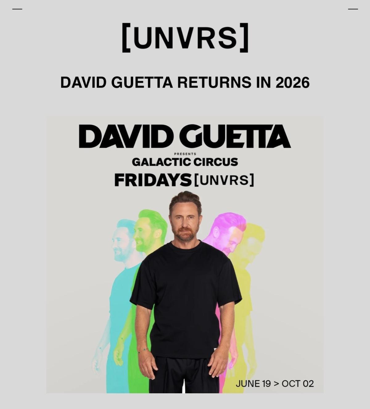 David Guetta returns to UNVRS 2026
