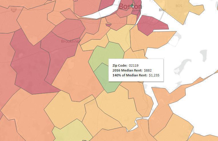 VIZ: 2016 HUD Median Rent by Zip Code