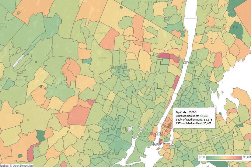 VIZ: 2019 HUD Median Rent by Zip Code