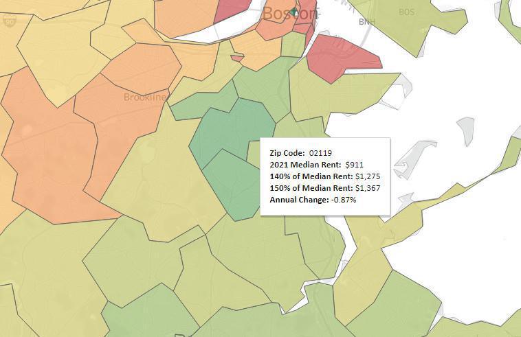 VIZ: 2021 HUD Median Rent by Zip Code