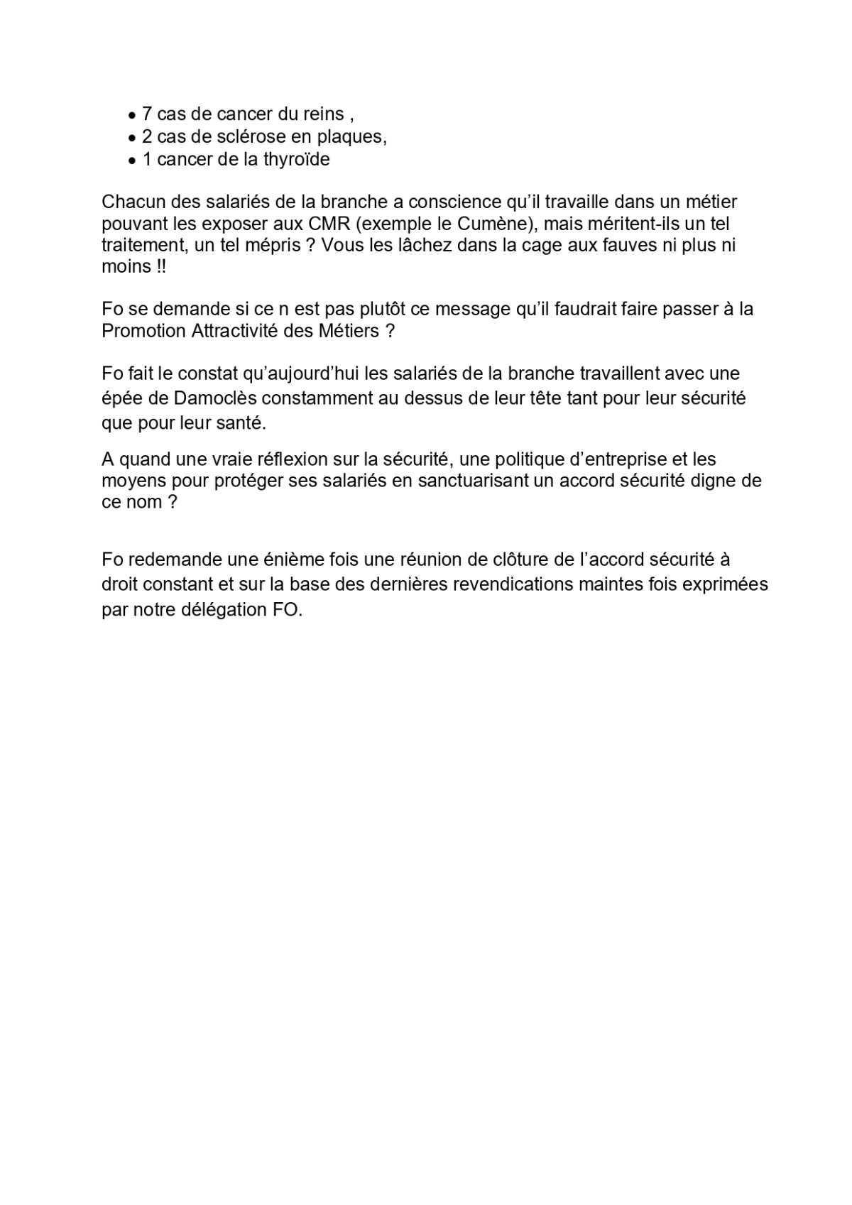 Branche Pétrole / Déclaration