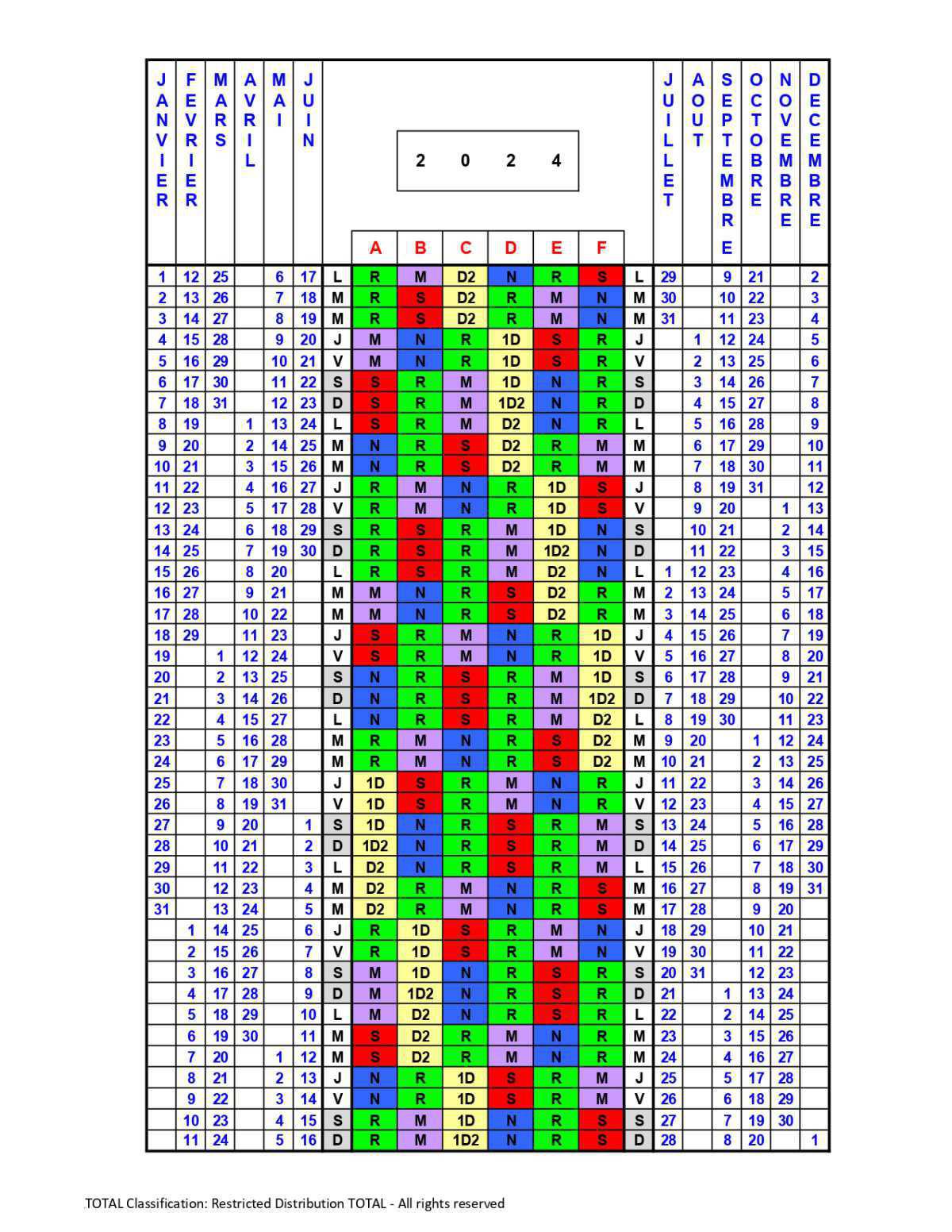 Calendrier de quart 3x8 2024
