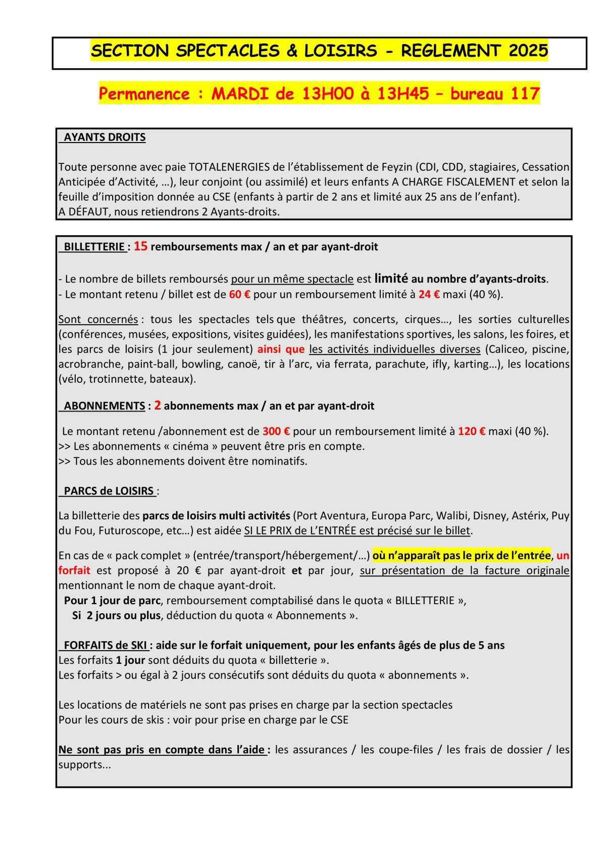 Section Spectacle Nouveau règlement!