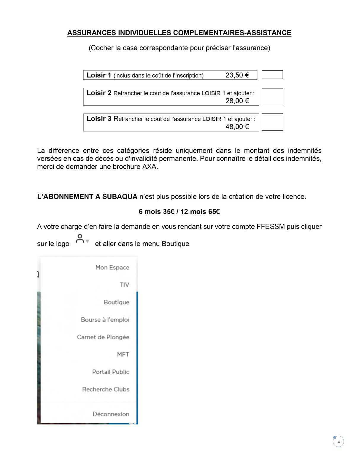 Section plongée