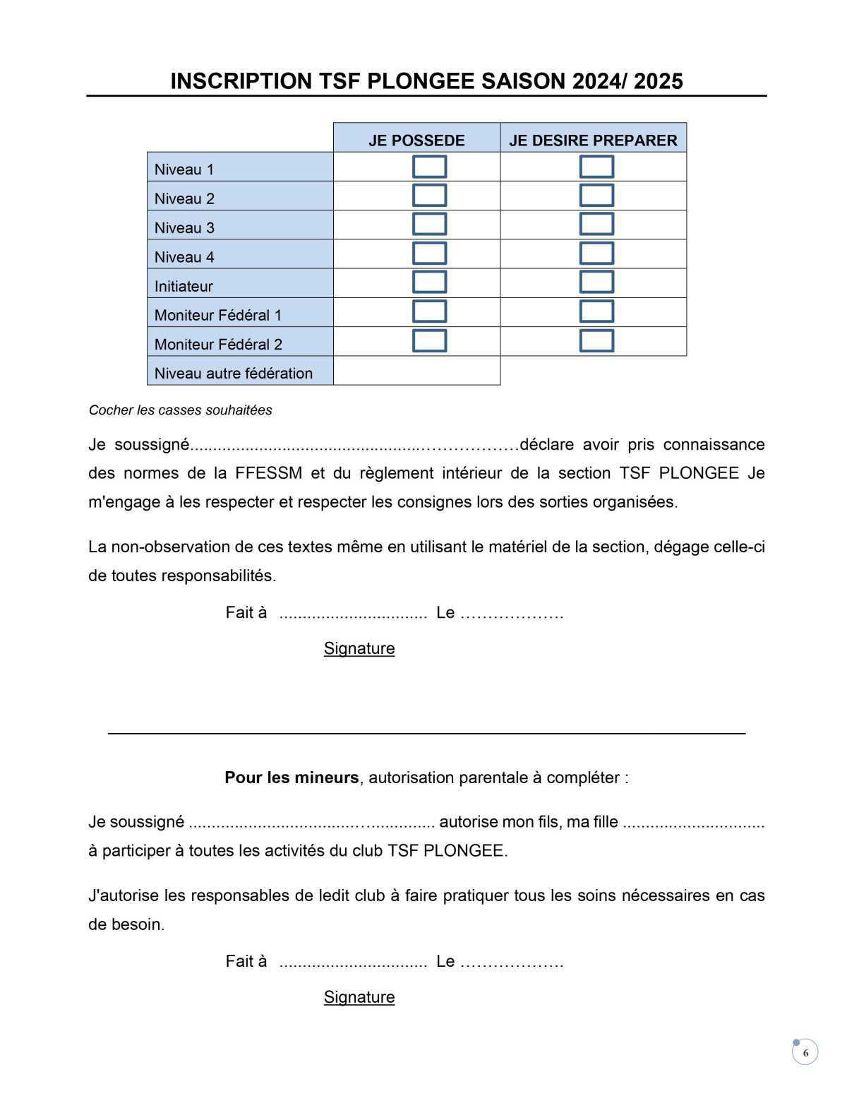 Section plongée