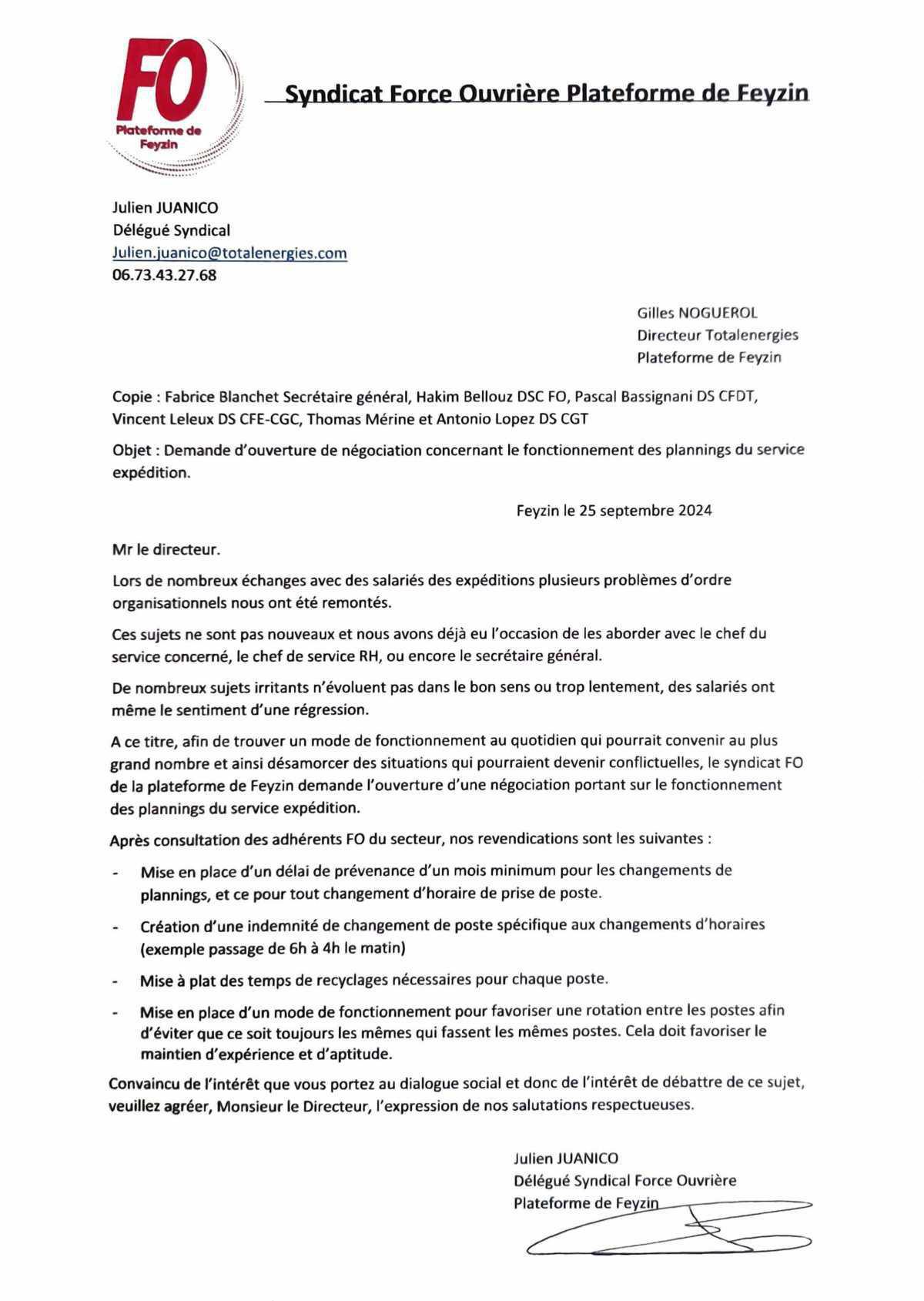 Demande d'ouvertures de deux négociations