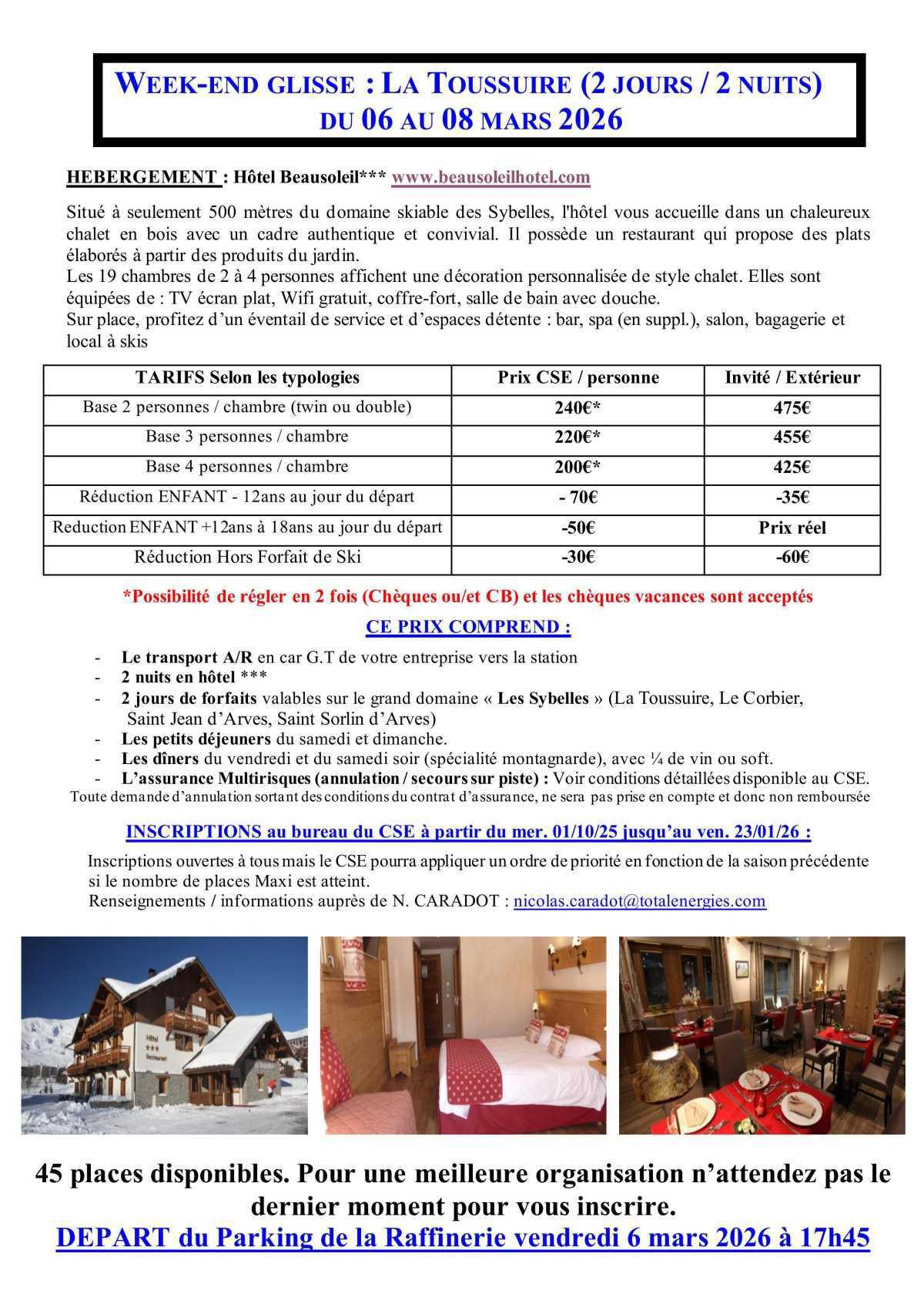 SEJOURS SKI 2026