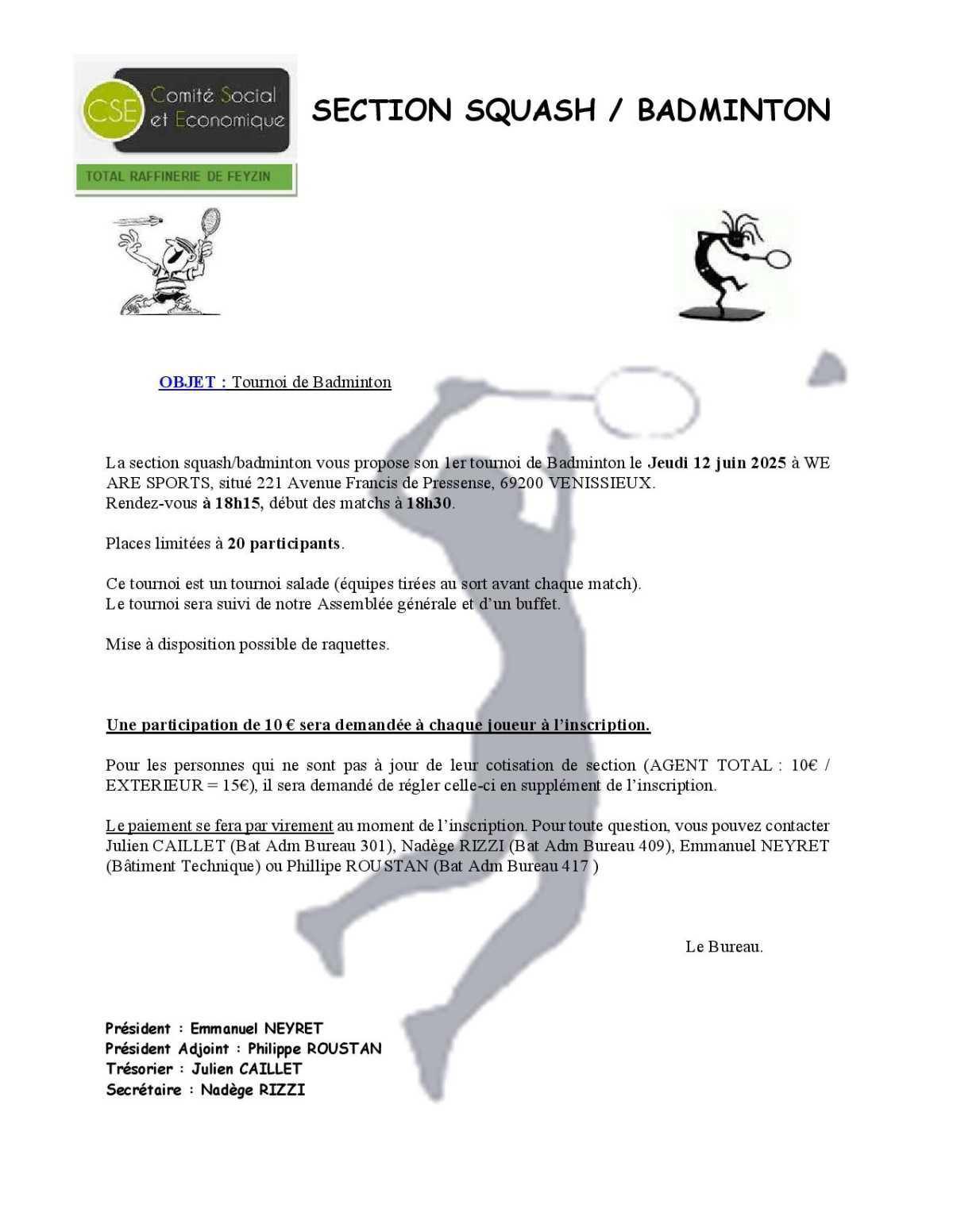 Tournoi Badminton 12 Juin 2025 