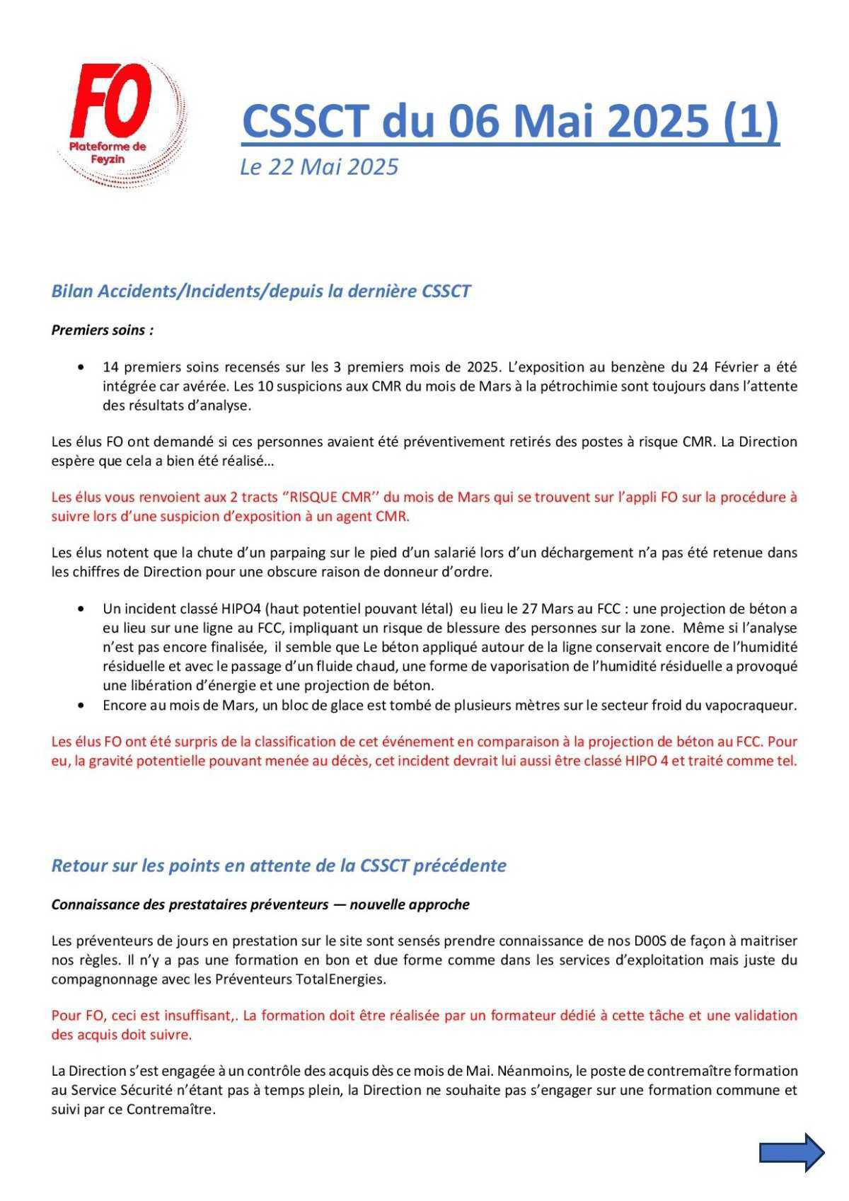 CSSCT du mois de Mai