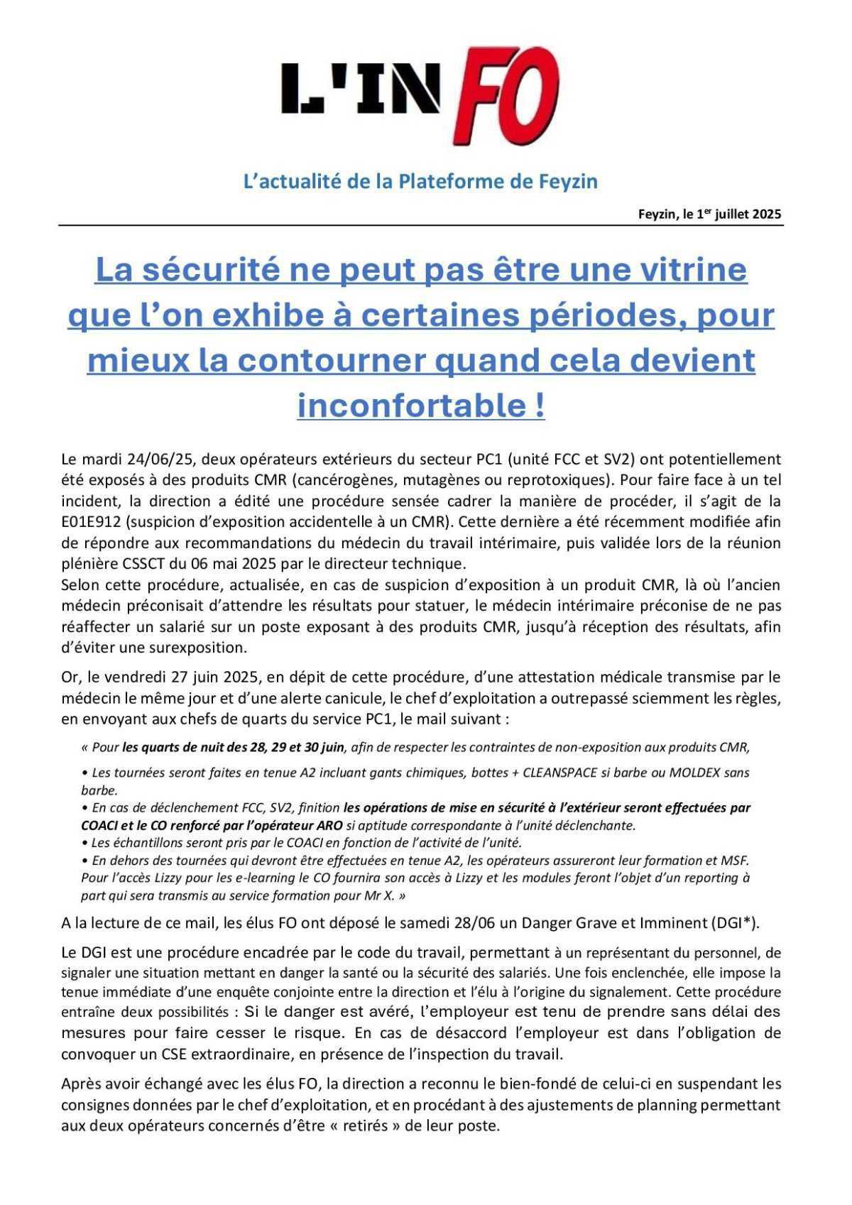 Suspicion d'exposition au CMR!!