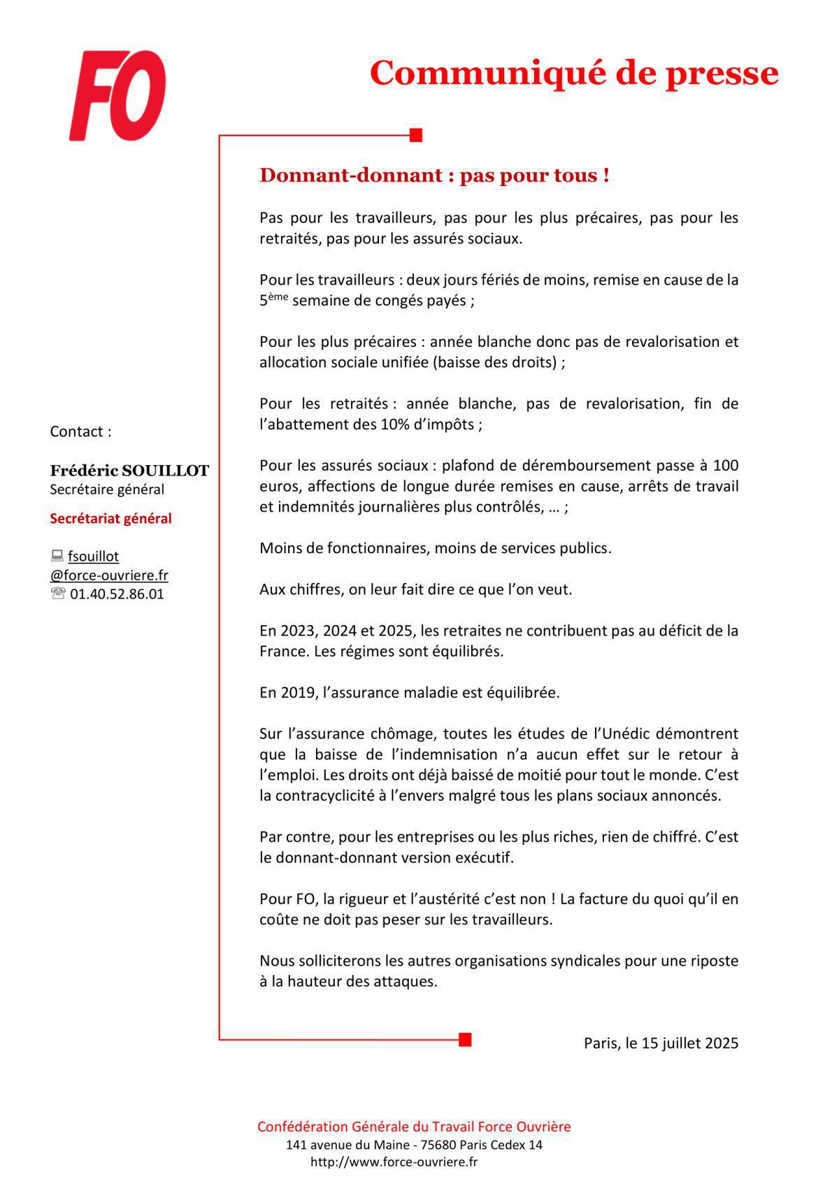 COMMUNIQUE DE PRESSE