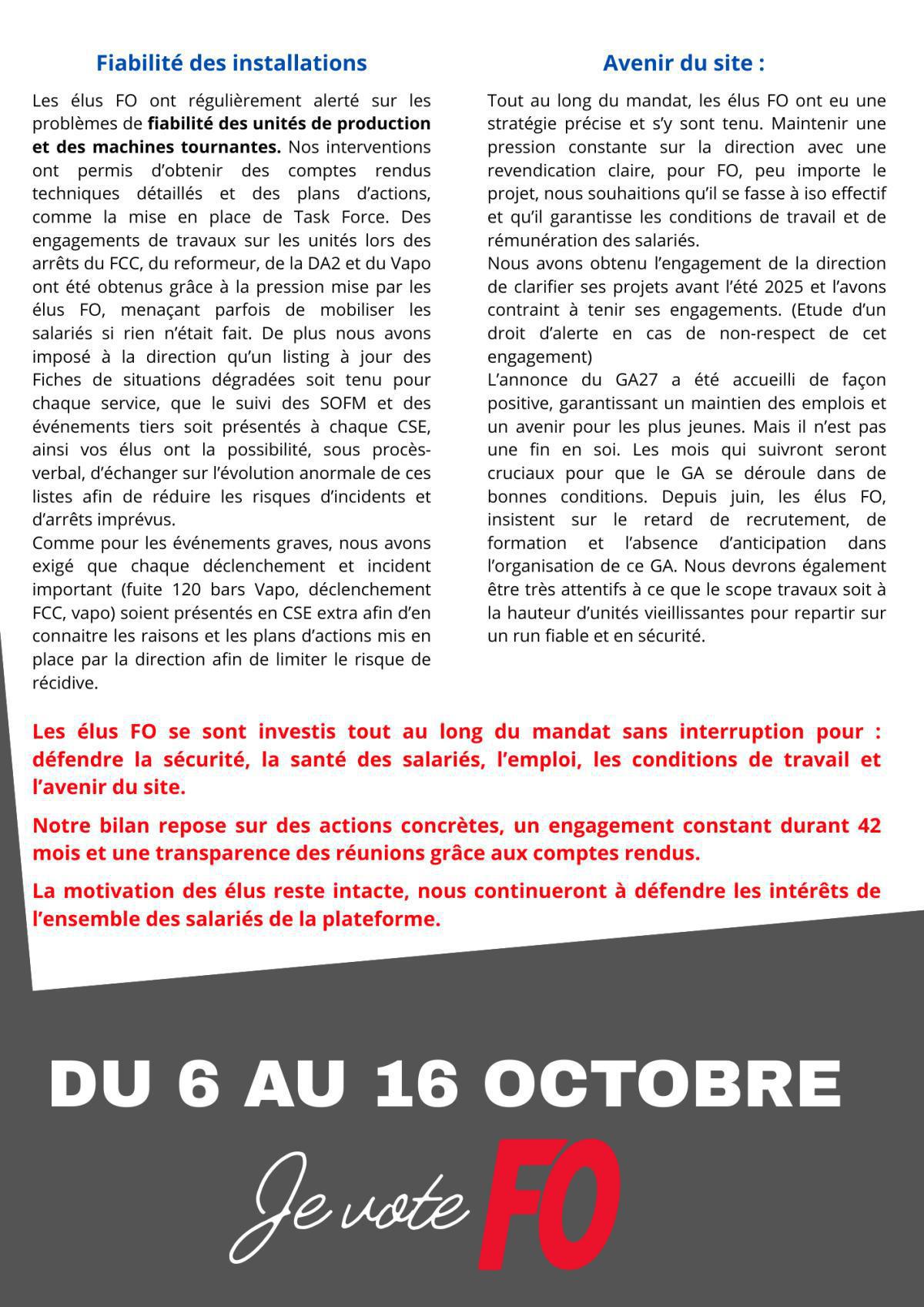 Bilan des élus FO au CSE 2022 -2025