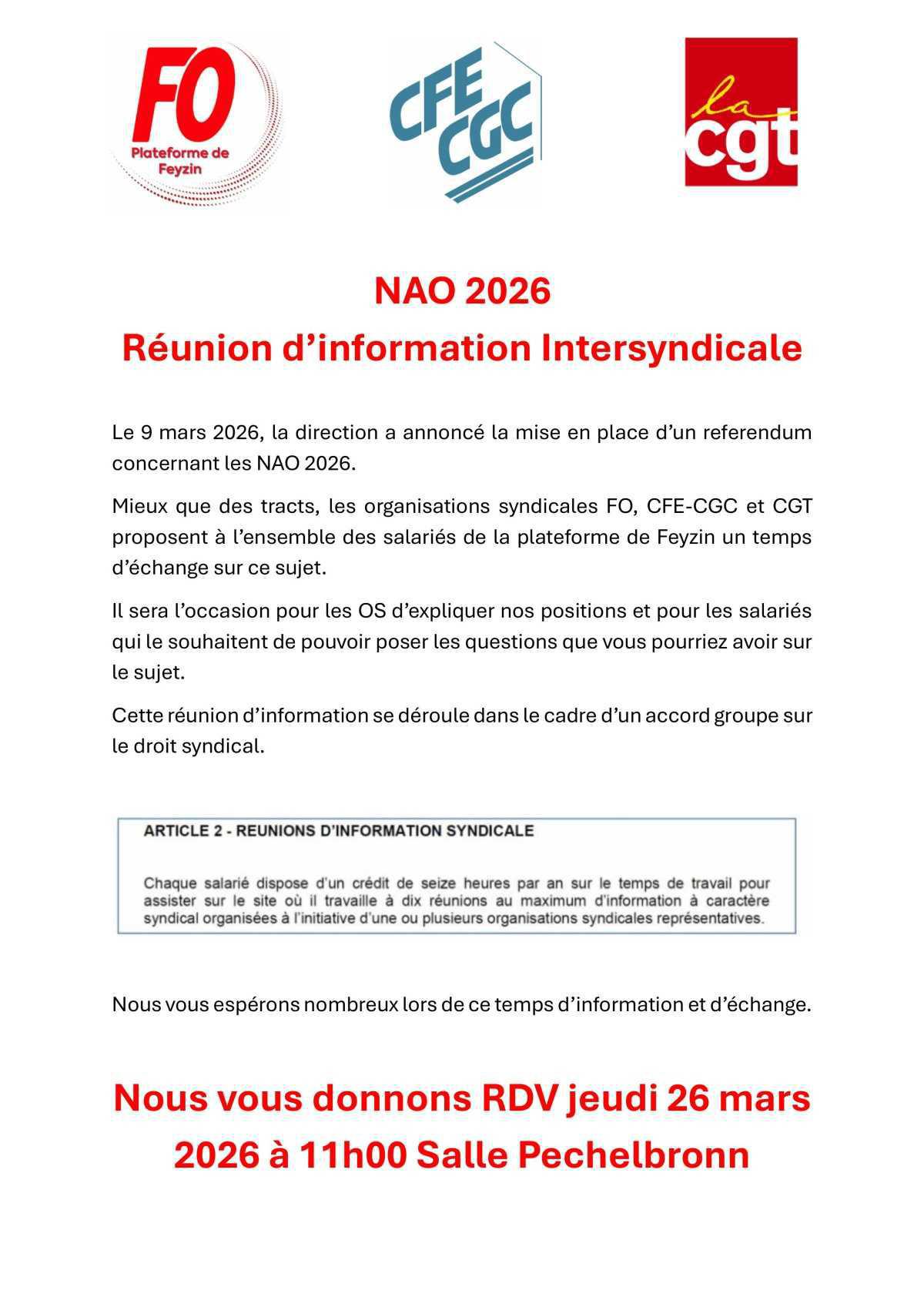 Réunion d'information syndicale 26 mars 2026 11h00