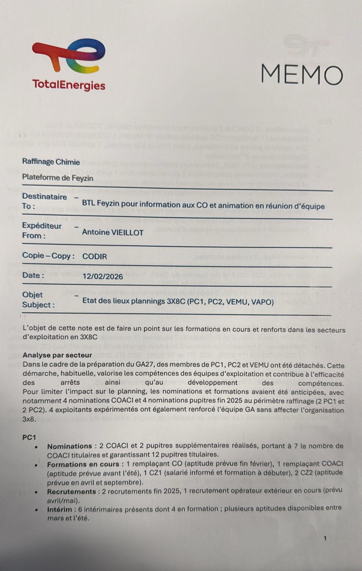 Réponse de la direction aux revendications des salariés postés