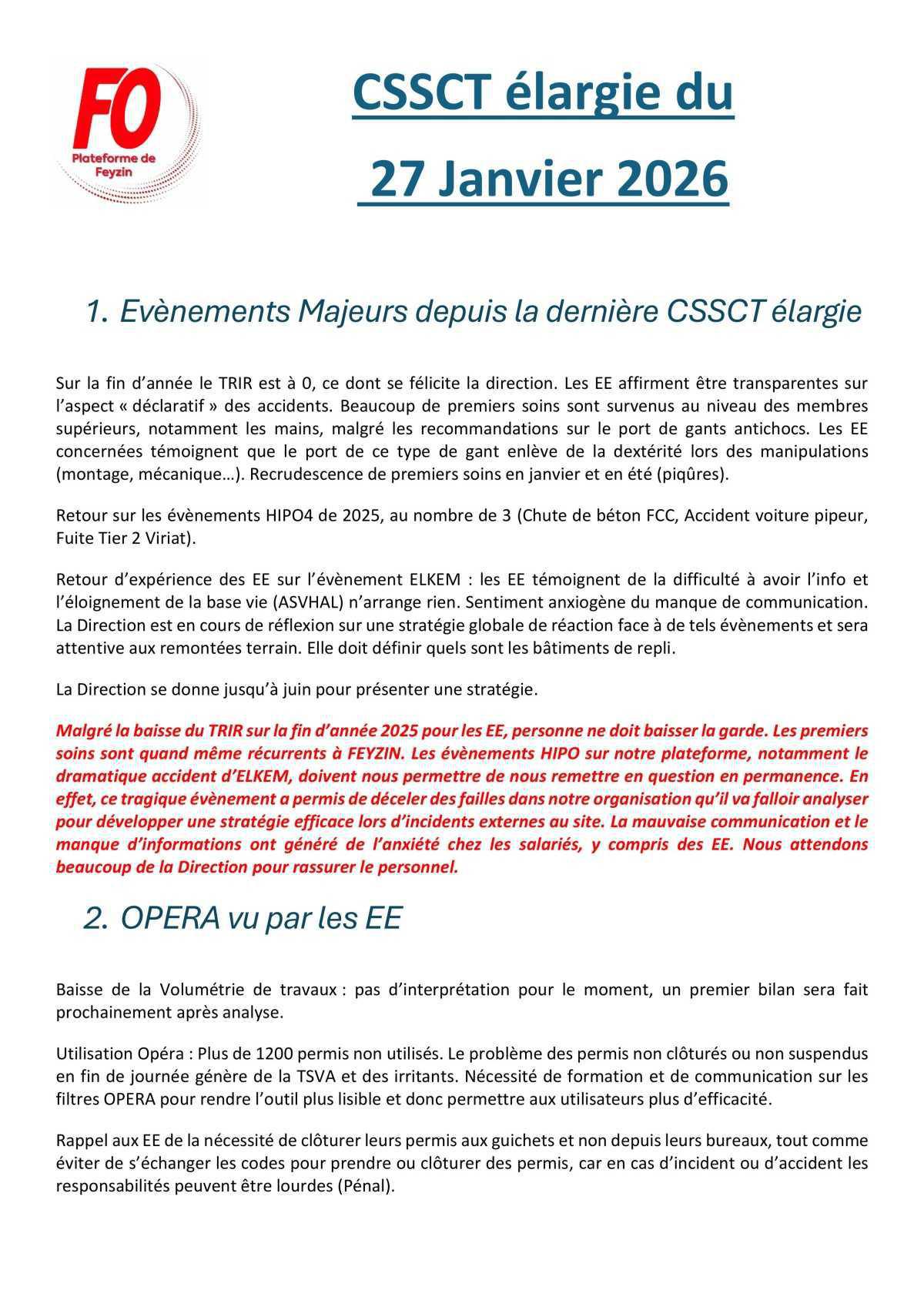 CSSCT élargie du 27 Janvier 2026