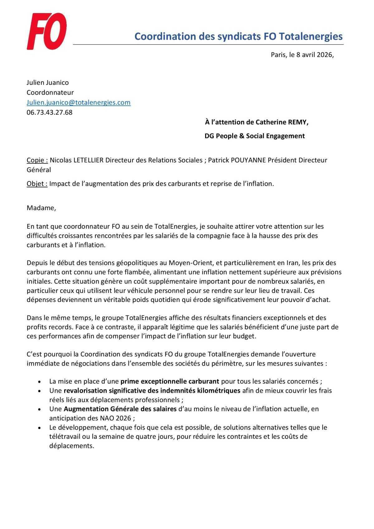 Augmentation des prix du carburant, FO revendique des mesures adaptées