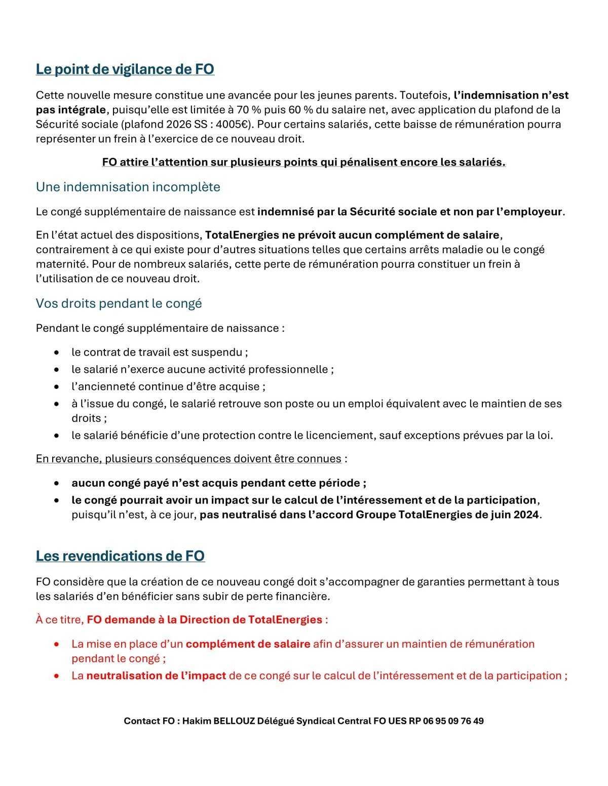 Nouveau congé supplémentaire de naissance
