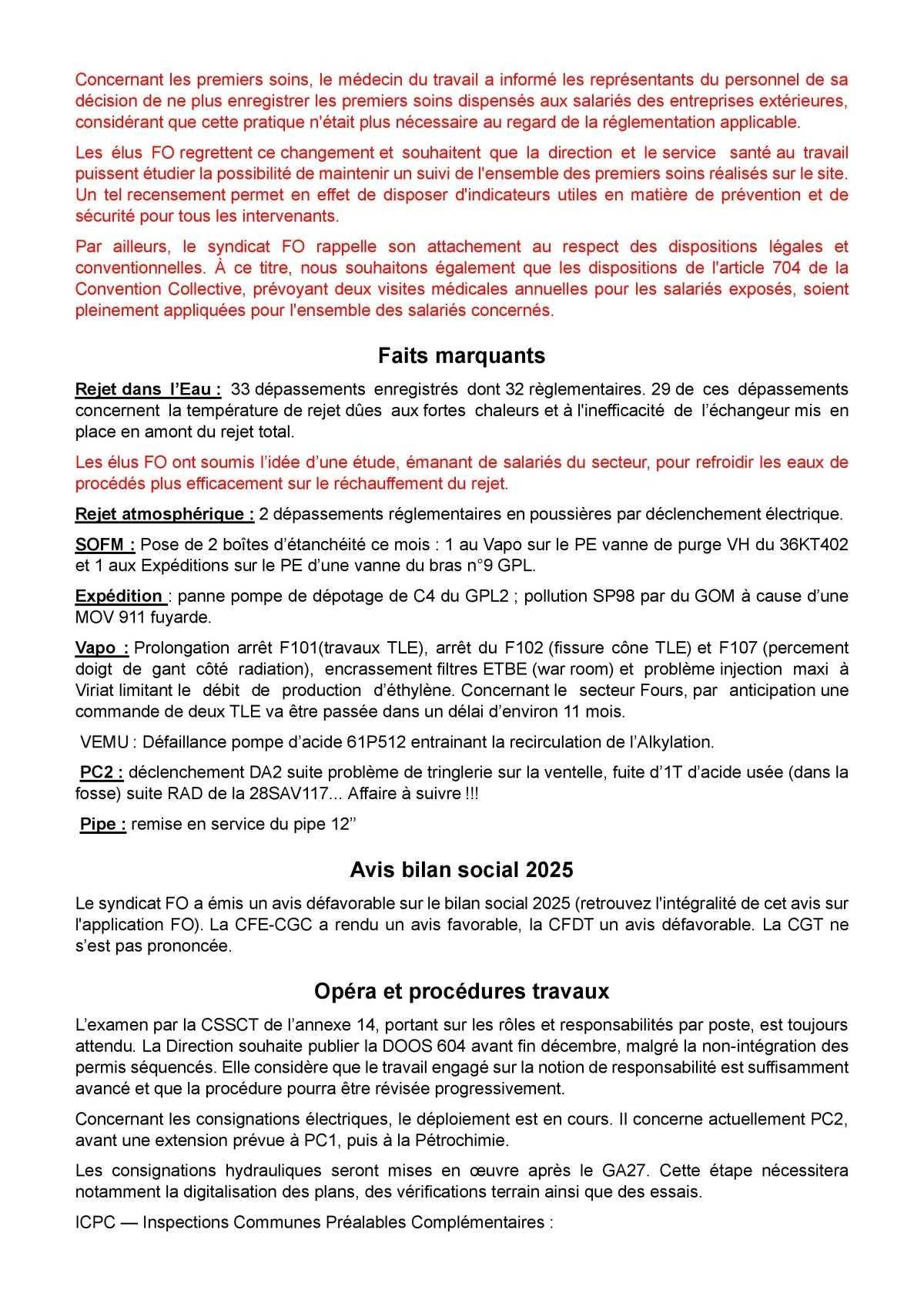 Tract CSE août 2026 et avis FO sur le bilan social 2025