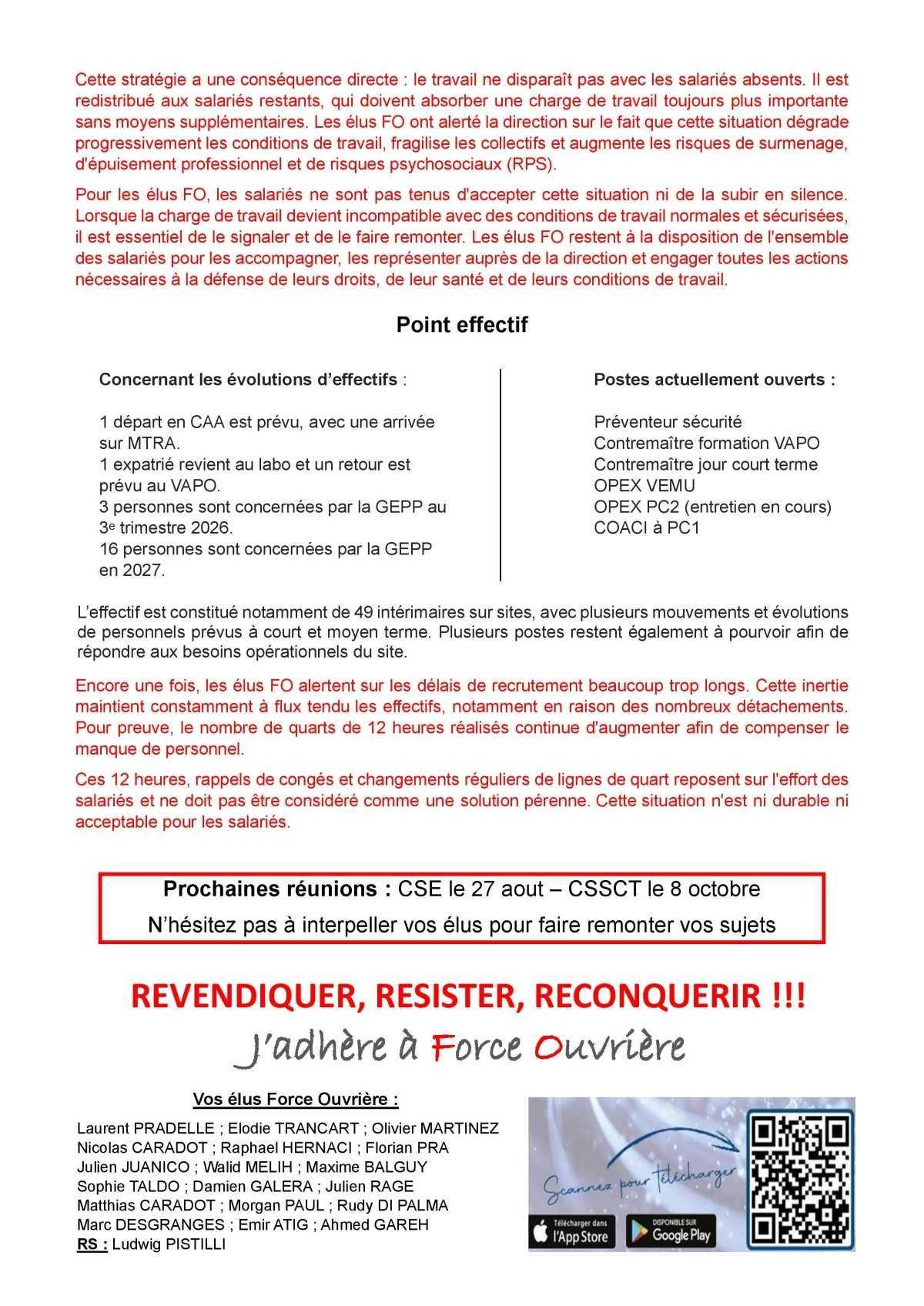 Tract CSE août 2026 et avis FO sur le bilan social 2025
