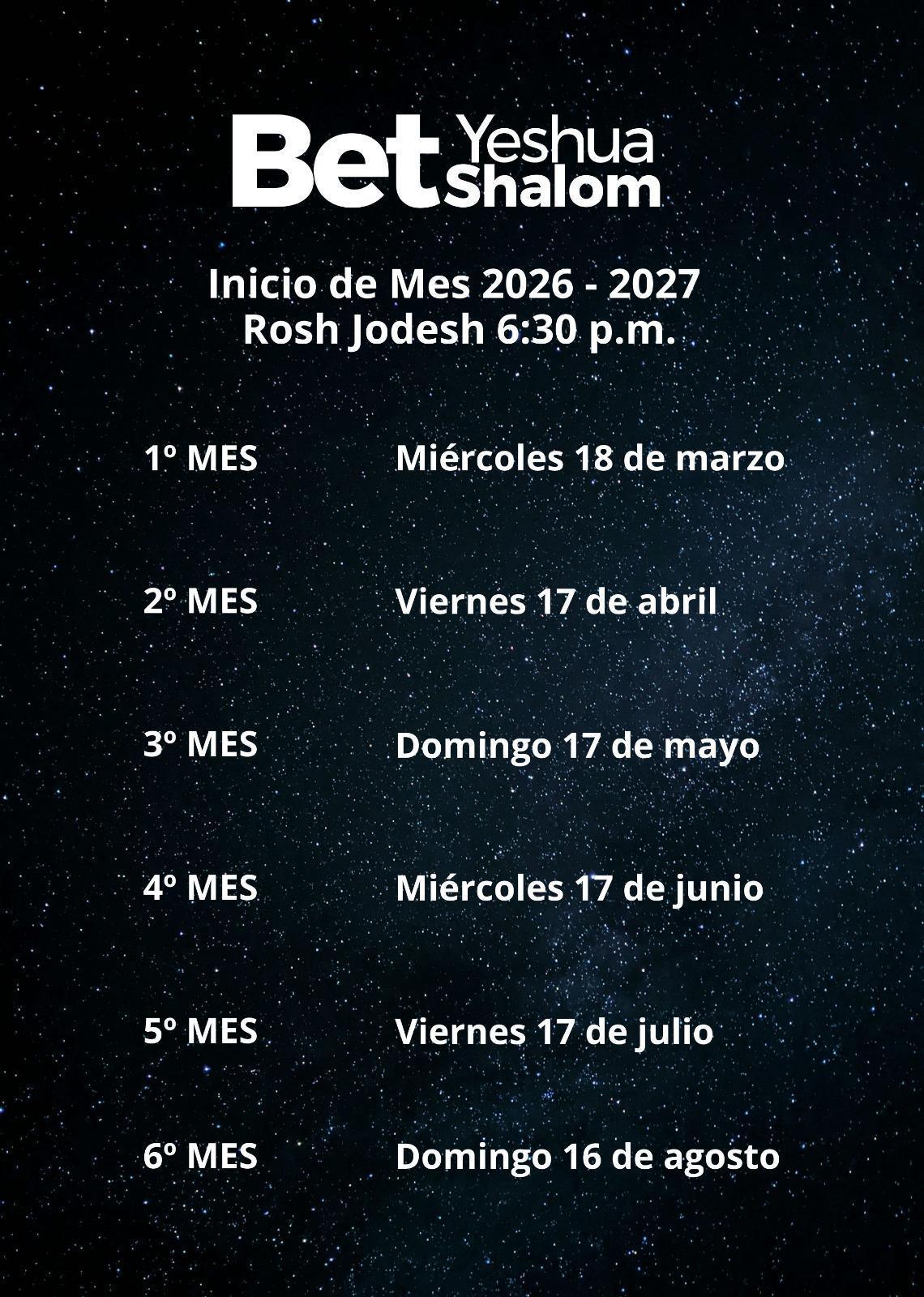 Rosh Jodesh (2026 - 2027)