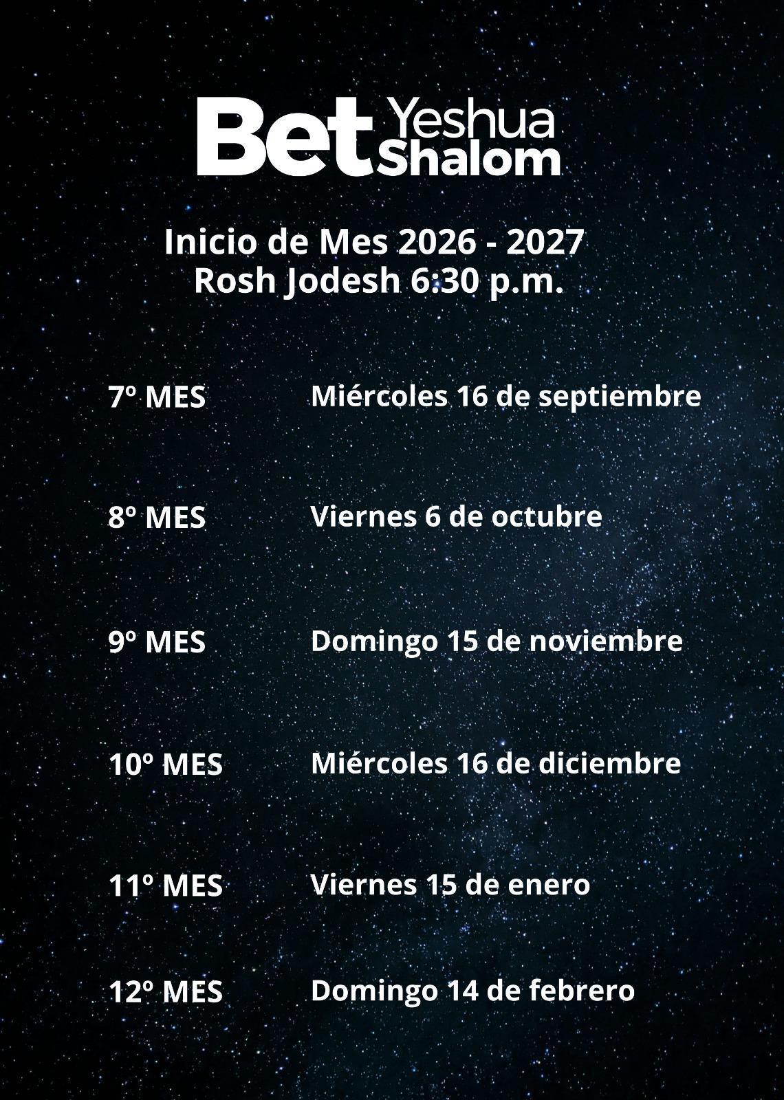 Rosh Jodesh (2026 - 2027)