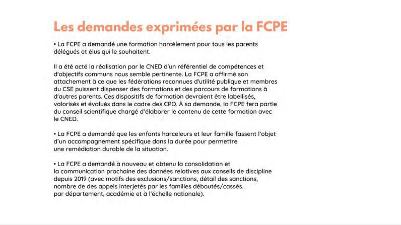 L'avis et les demandes de la FCPE concernant le harcèlement