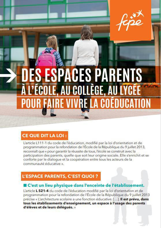 Espaces parents à l'école, un objectif avoué de la FCPE