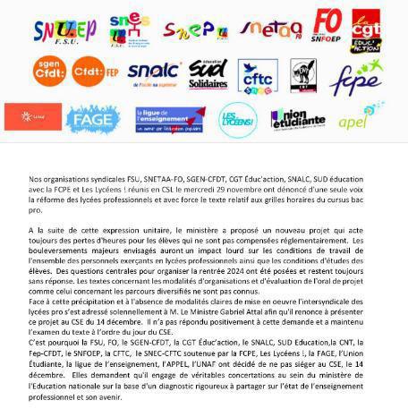 [#CSE] Au côté de l’intersyndicale, la FCPE a boycotté la séance du 14 décembre du Conseil supérieur de l'éducation
