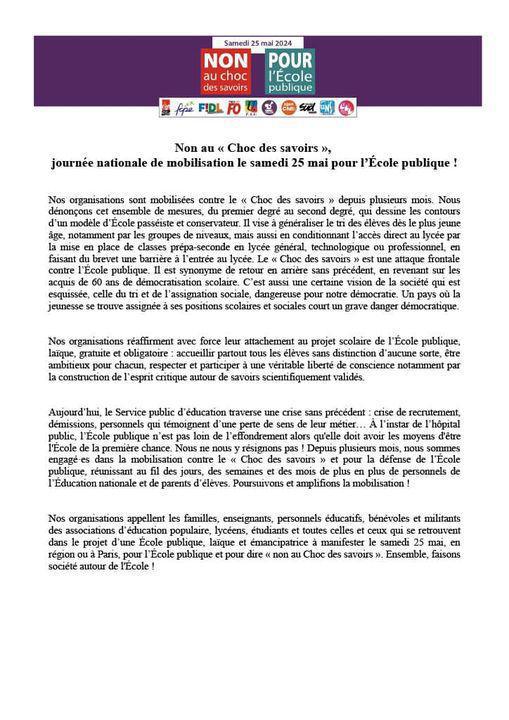 Mobilisation Choc des Savoirs