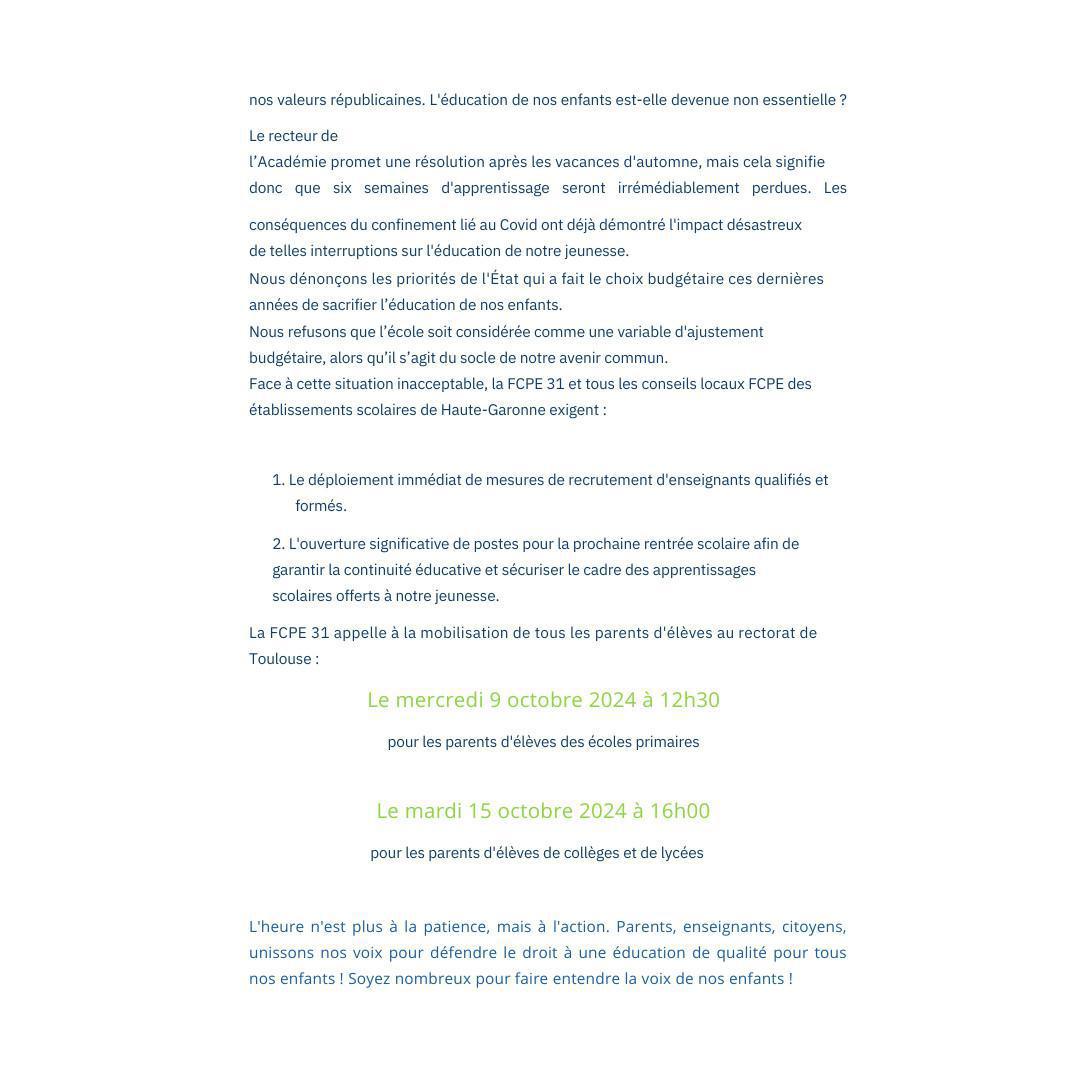 Retour sur la mobilisation du 9 octobre devant le rectorat....pour dénoncer la pénurie d'enseignants dans nos écoles