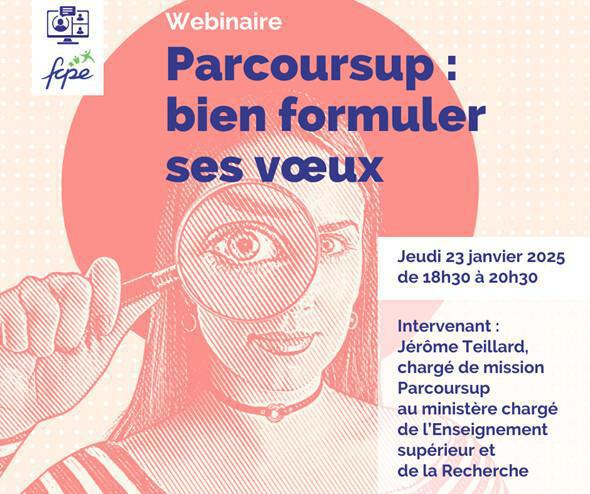 Retrouvez le replay du webinaire intitulé « Parcoursup : bien formuler ses vœux » du jeudi 23 janvier 2025 Retrouvez le replay du webinaire intitulé « Parcoursup : bien formuler ses vœux » du jeudi 23 janvier 2025