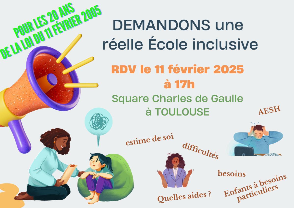 Pour défendre l'ECOLE INCLUSIVE, nous étions au côté des syndicats, mardi 11 Février