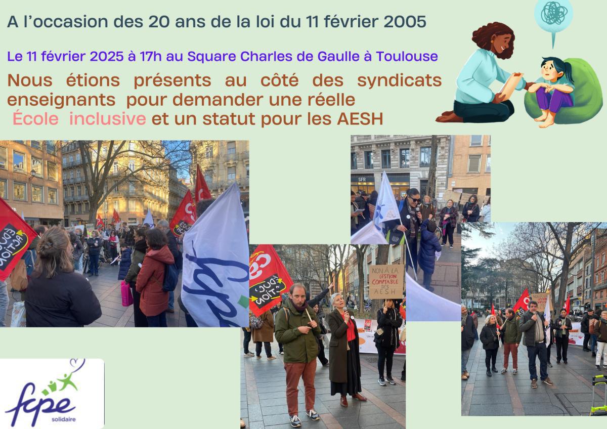 Pour défendre l'ECOLE INCLUSIVE, nous étions au côté des syndicats, mardi 11 Février