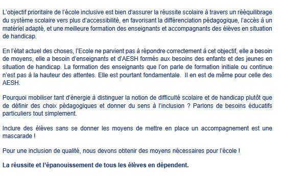 Pour défendre l'ECOLE INCLUSIVE, nous étions au côté des syndicats, mardi 11 Février