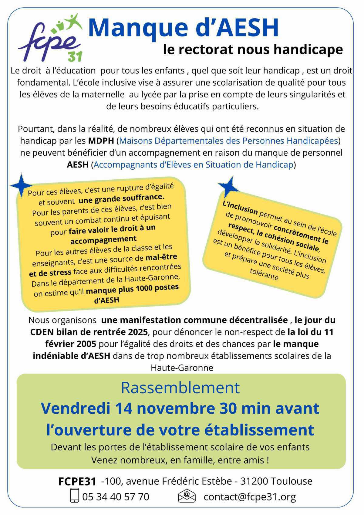 Manifestations pour le recrutement de 1000 AESH