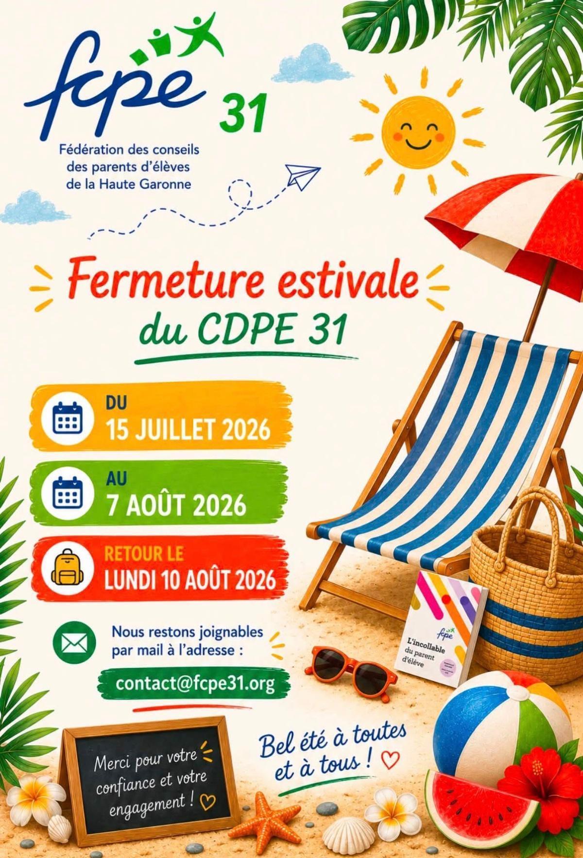 ⚠️ Fermeture du CDPE du 15 juillet au 7 aout 2026