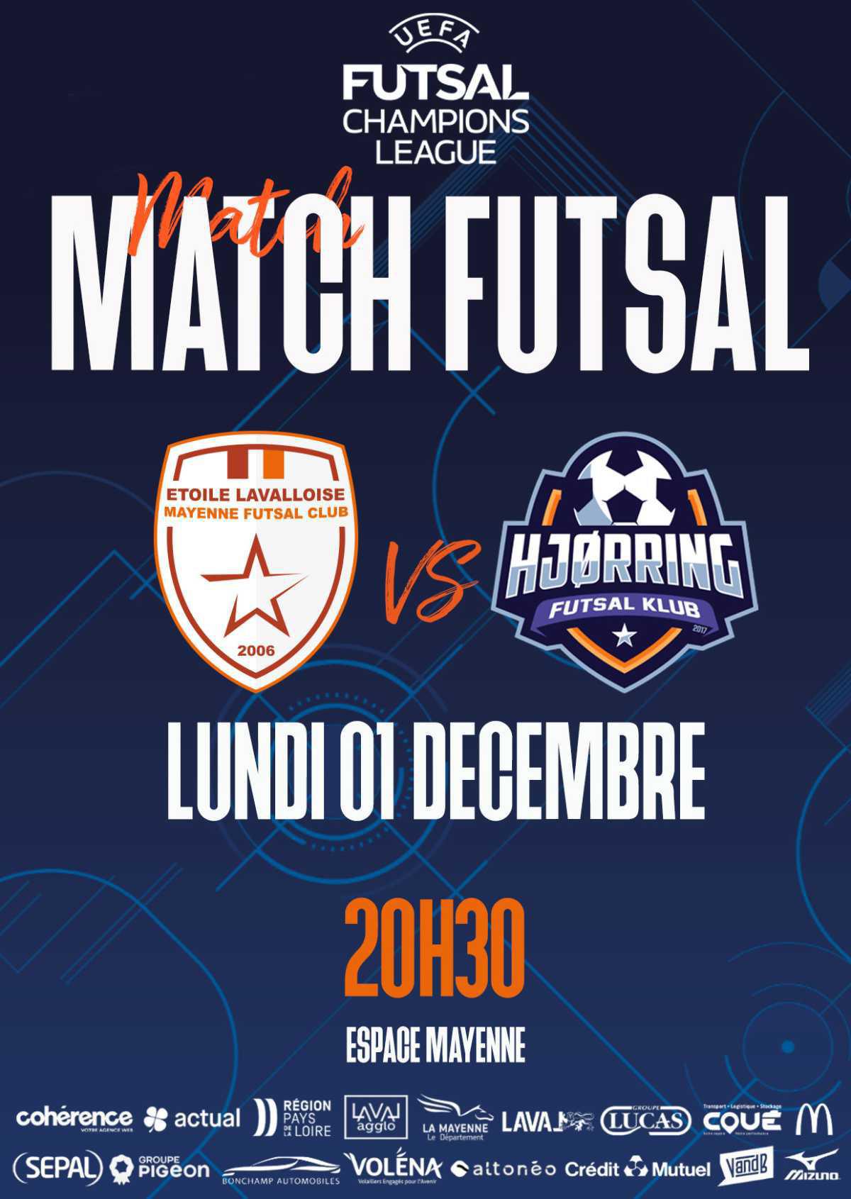 1/8ème de finale Champions League UEFA de futsal : Etoile Lavalloise – Hjorring Futsal Klub