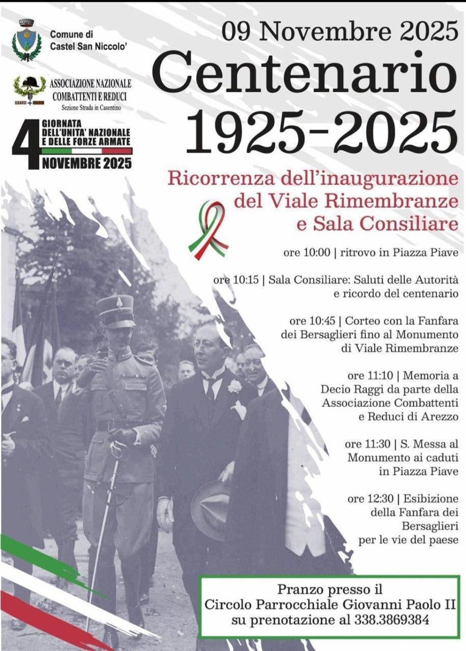 Centenario 1925-2025 Ricorrenza dell'inaugurazione del Viale Rimembranze e Sala Consiliare (inizio ore 10:00)