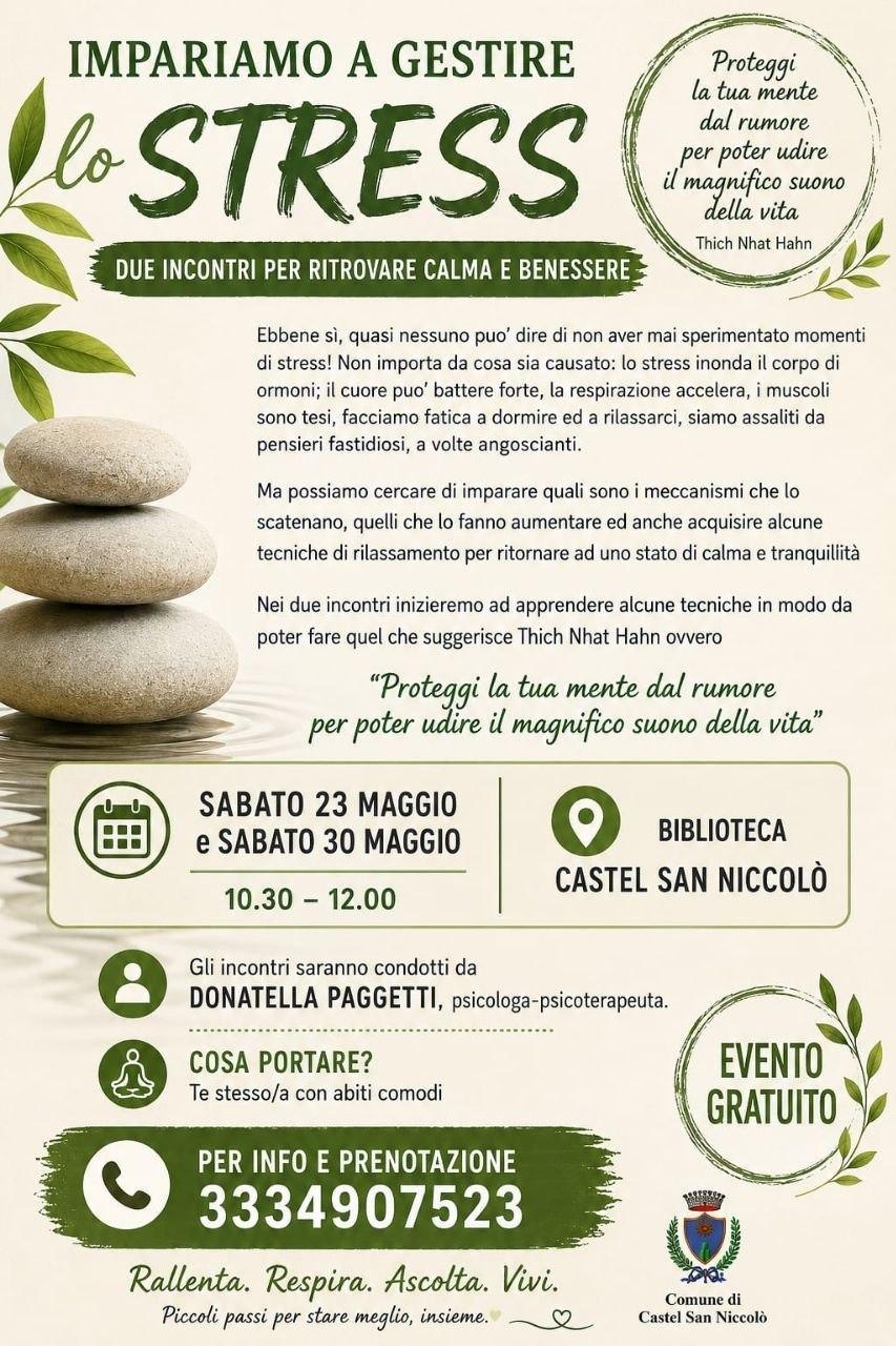 Impariamo a Gestire lo Stress (dalle ore 10.30 alle 12.00)