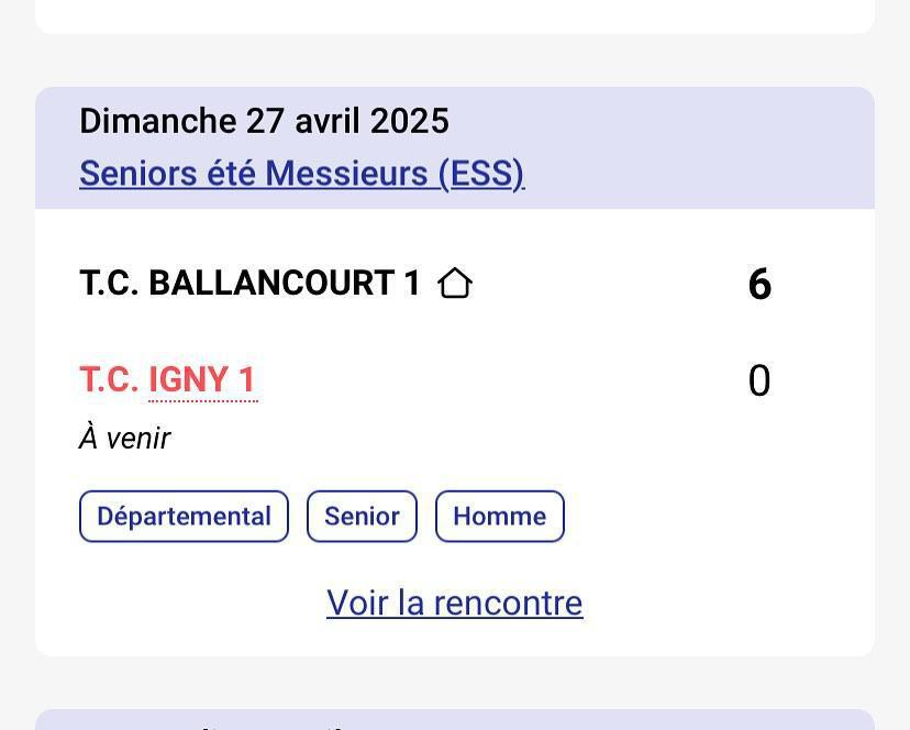 Matchs par équipe adultes #WE1